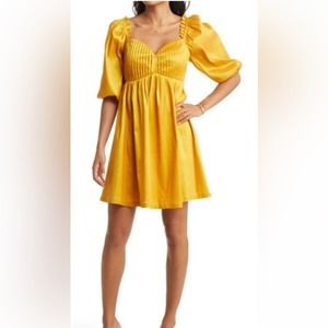 Vici Dress Babydoll Puff Sleeves Yellow Size M